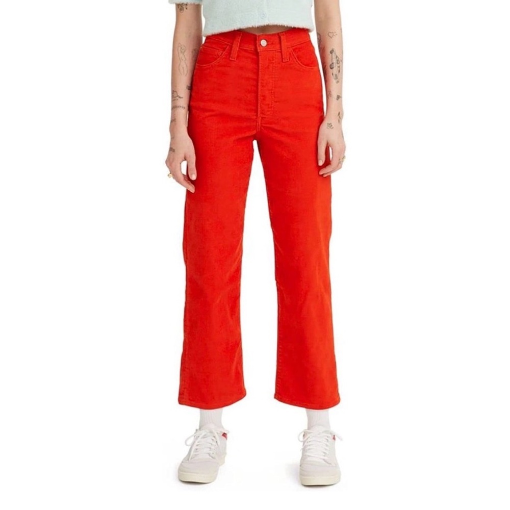 Levi's Premium Ribcage Straight Leg Ankle Corduroy Red Pants